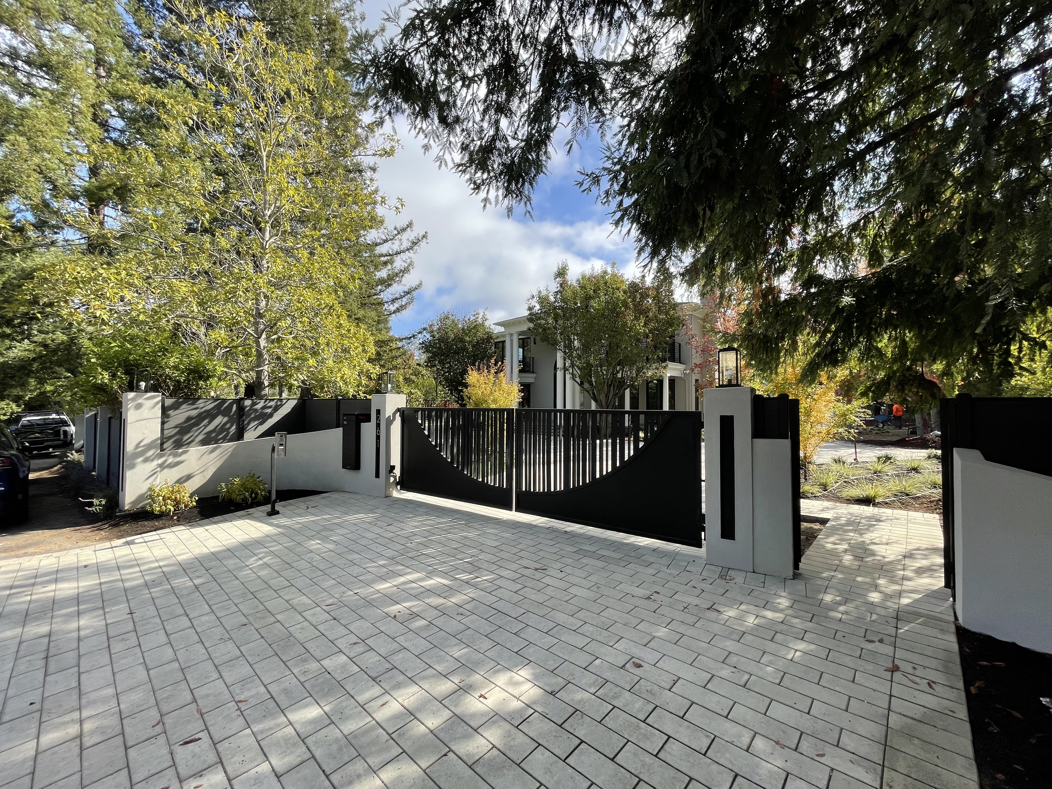 Modern custom driveway gate design in Atherton CA
